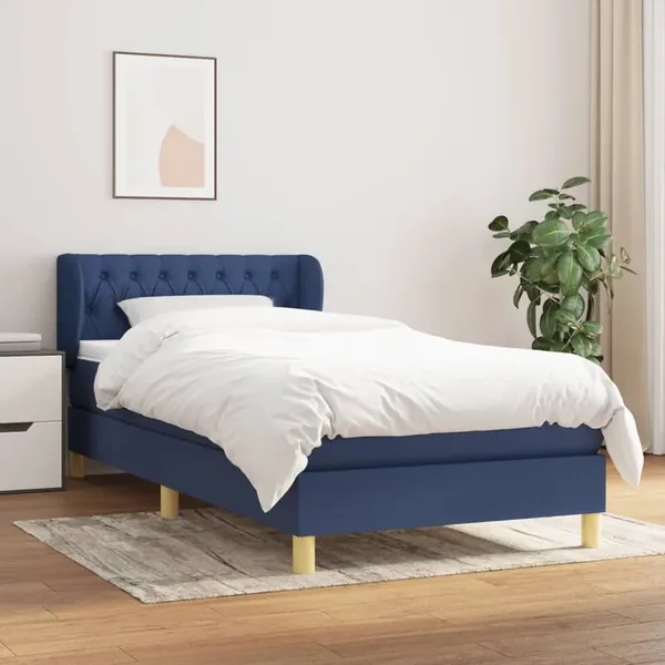 Sommier à lattes de lit avec matelas Bleu 90x200 cm Tissu