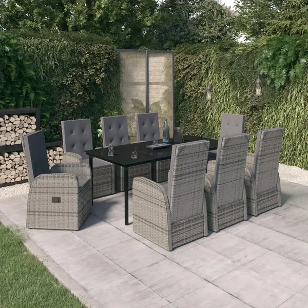 Ensemble à manger de jardin avec coussins 9 pcs Gris