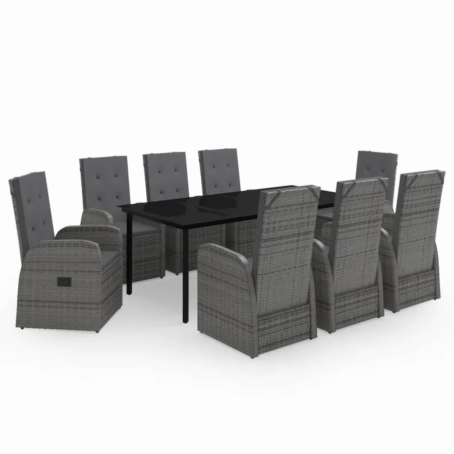 Ensemble à manger de jardin avec coussins 9 pcs Gris - 2