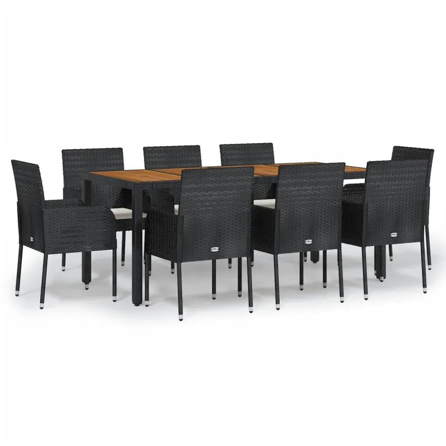 Ensemble à manger jardin 9pcs et coussins noir résine tressée - 2