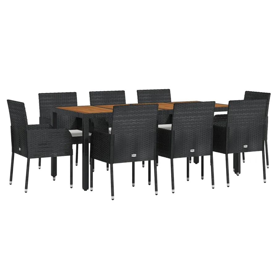 Ensemble à manger jardin 9pcs et coussins noir résine tressée - 3