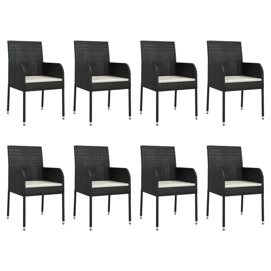 Ensemble à manger jardin 9pcs et coussins noir résine tressée - 4