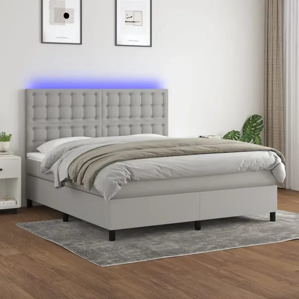 Sommier à lattes de lit et matelas et LED Gris clair 160x200 cm