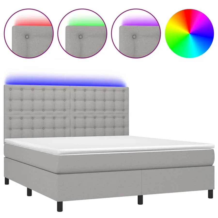 Sommier à lattes de lit et matelas et LED Gris clair 160x200 cm - 2