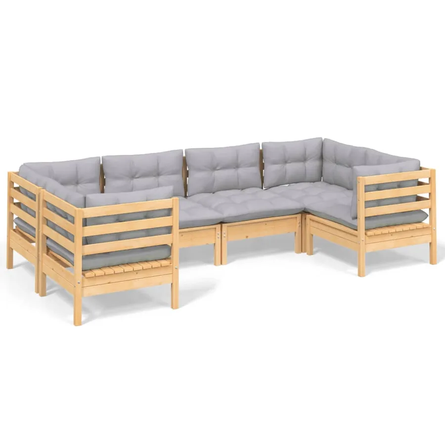 Salon de jardin 6 pcs avec coussins gris bois de pin - 2