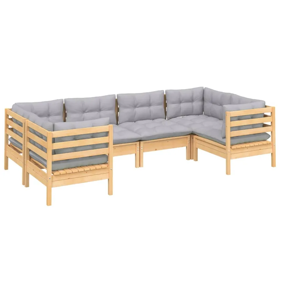 Salon de jardin 6 pcs avec coussins gris bois de pin - 3