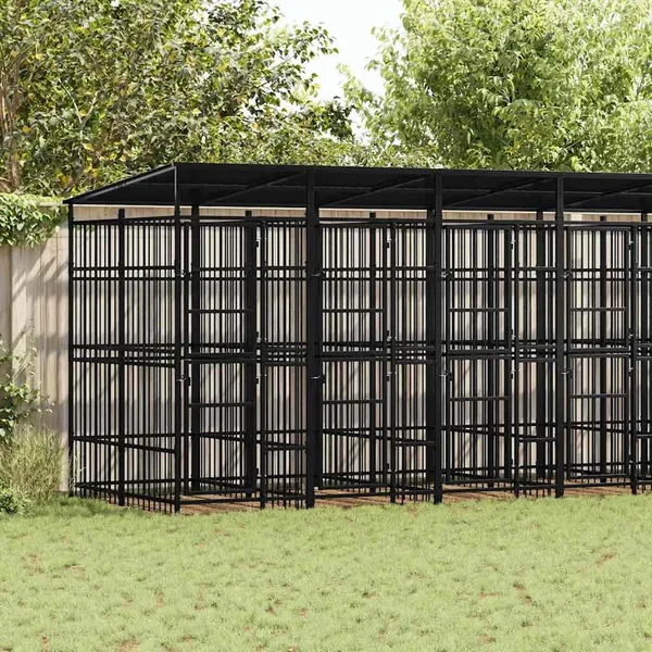 Chenil d'extérieur avec toit pour chiens Acier 12,9 m²