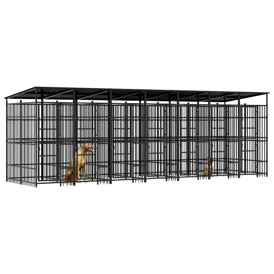 Chenil d'extérieur avec toit pour chiens Acier 12,9 m² - 4