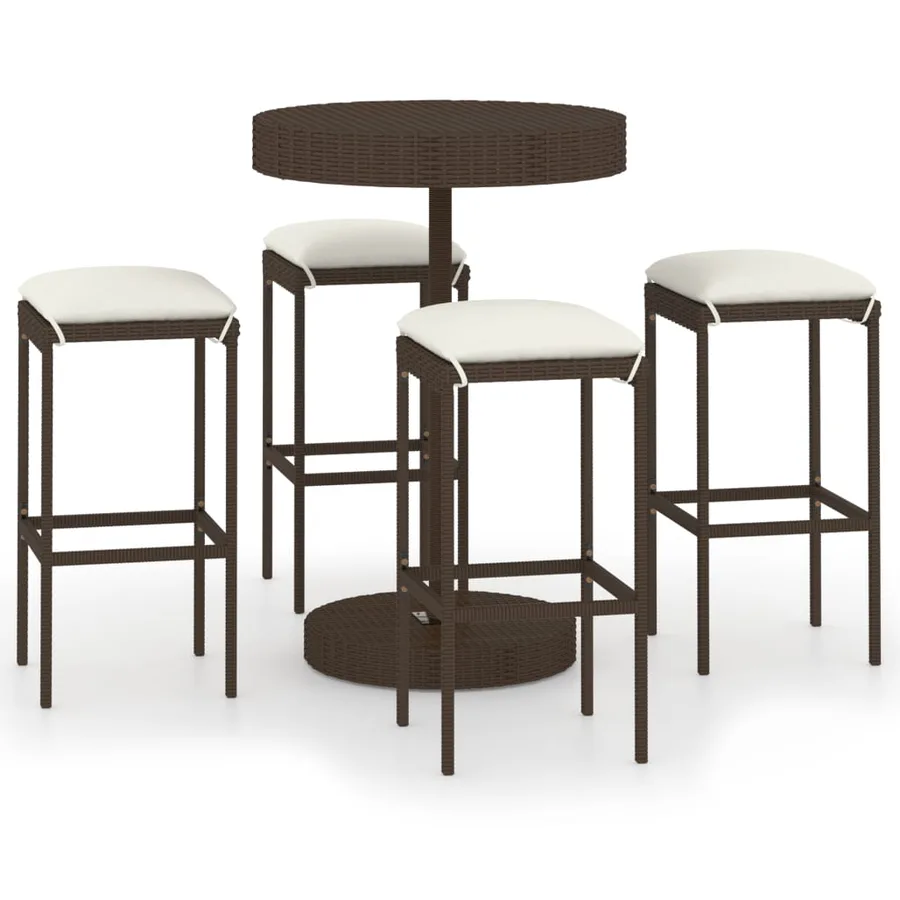Ensemble bar de jardin 5 pcs et coussins Résine tressée Marron - 2