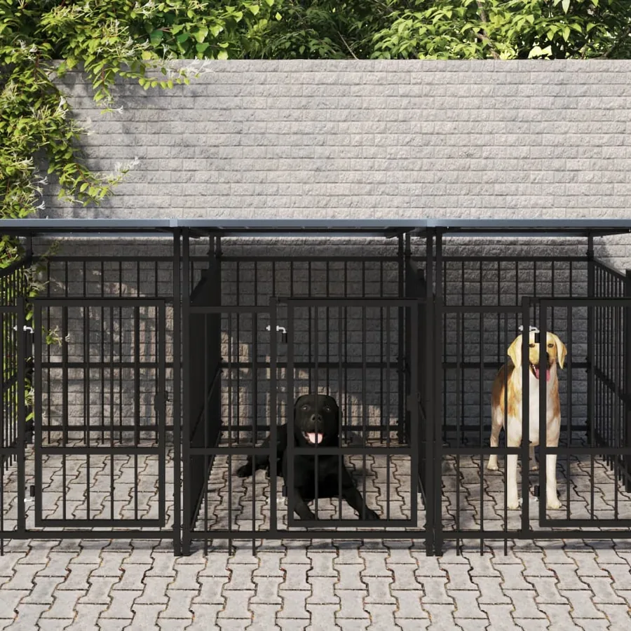 Chenil d'extérieur avec toit pour chiens Acier 7,51 m²