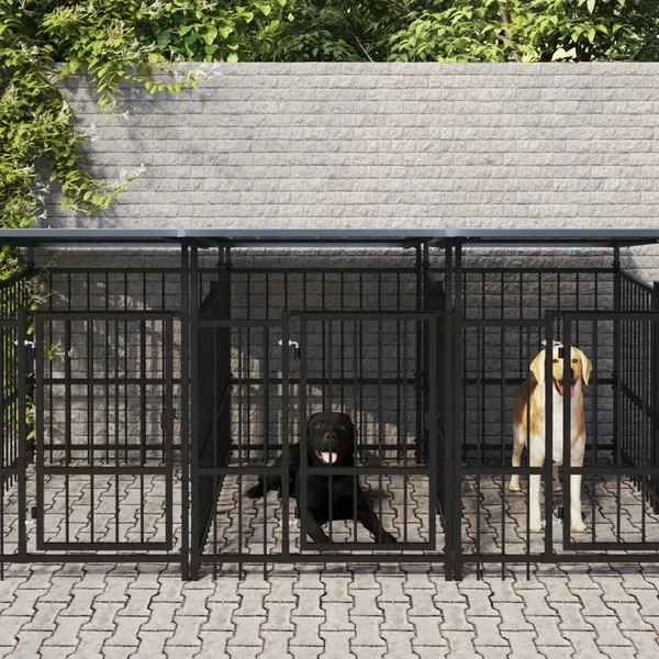 Chenil d'extérieur avec toit pour chiens Acier 7,51 m²