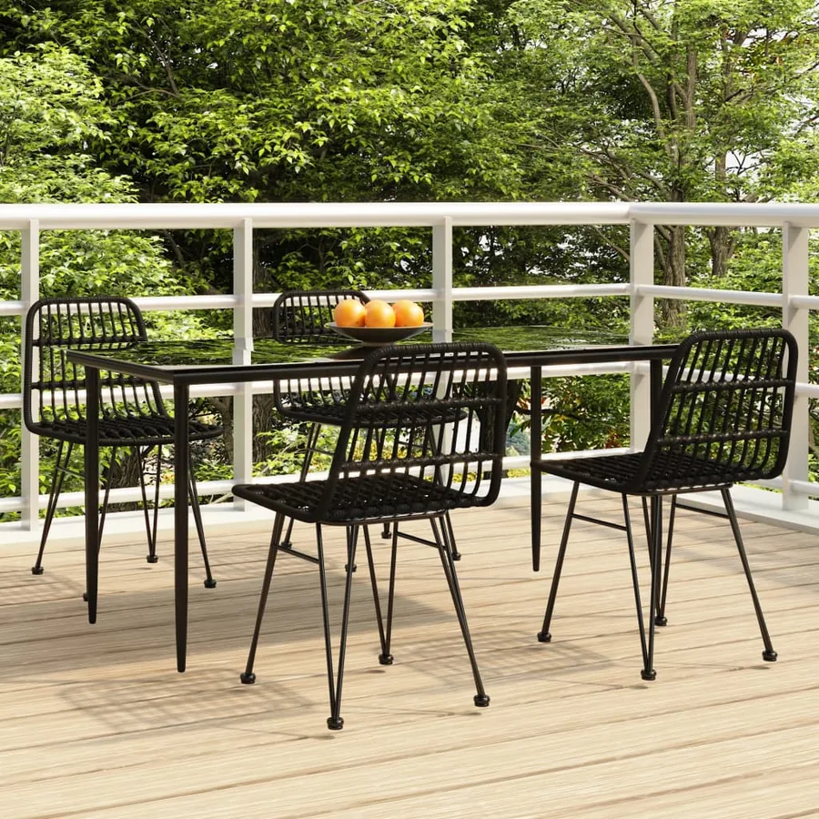 Ensemble à manger de jardin 5 pcs Noir Résine tressée