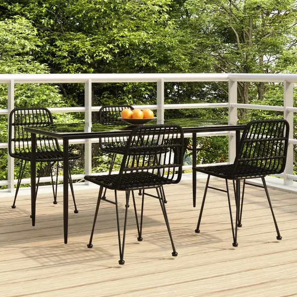 Ensemble à manger de jardin 5 pcs Noir Résine tressée
