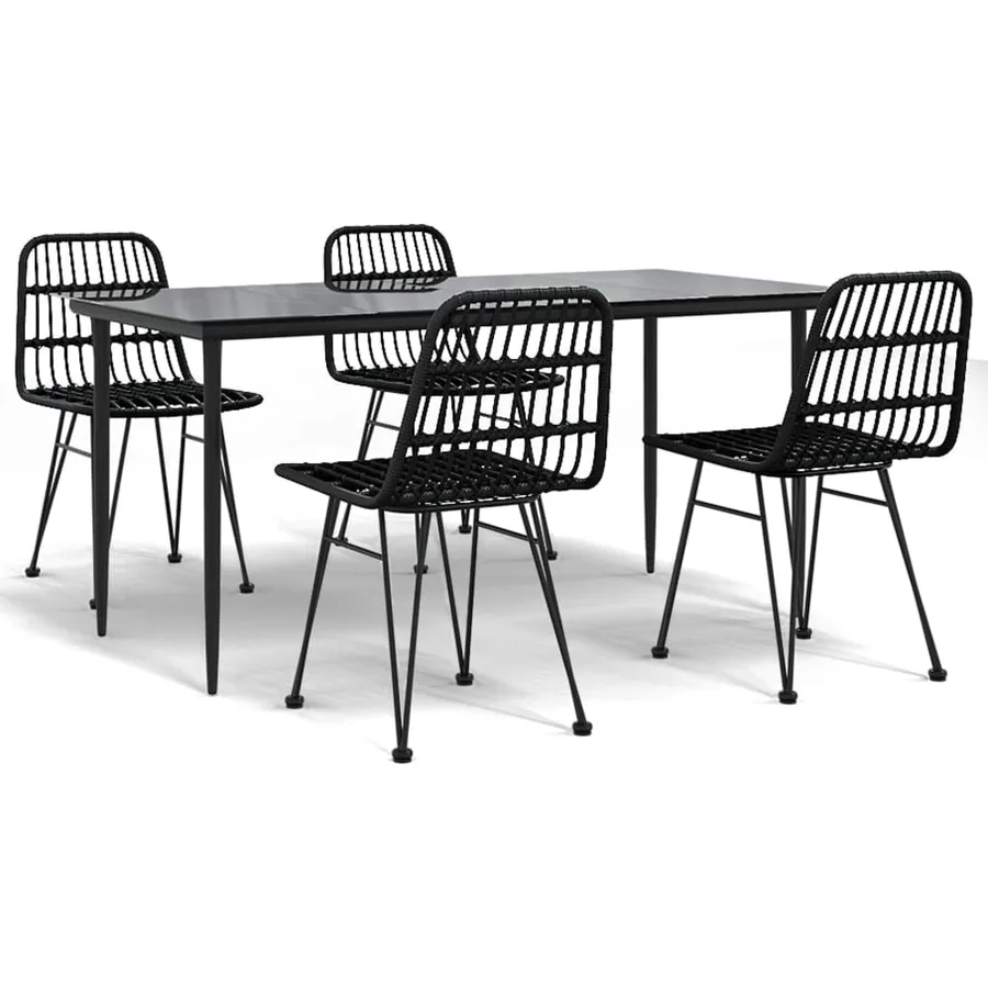 Ensemble à manger de jardin 5 pcs Noir Résine tressée - 2