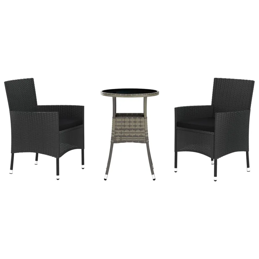 Ensemble de bistro de jardin 3 pcs coussins noir poly rotin - 2