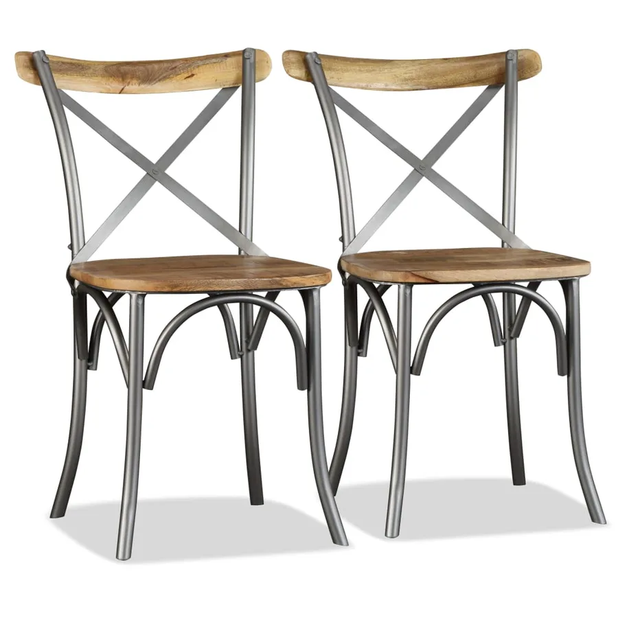 Chaises à manger lot de 4 bois de manguier massif et acier - 2
