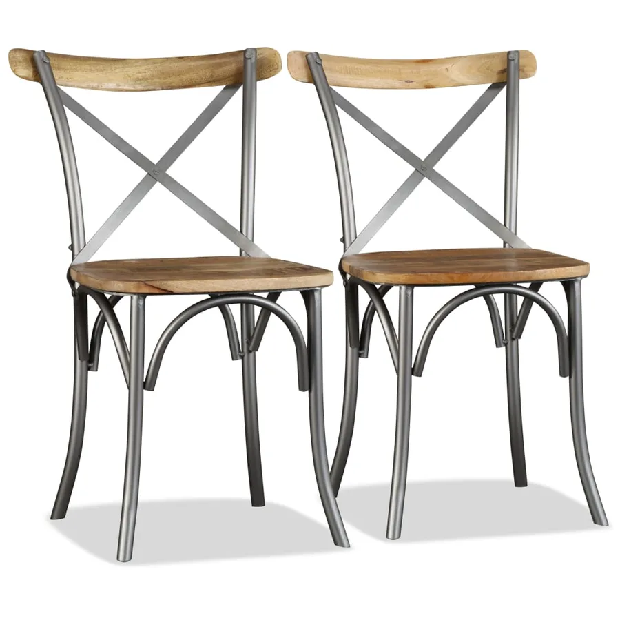 Chaises à manger lot de 4 bois de manguier massif et acier - 3