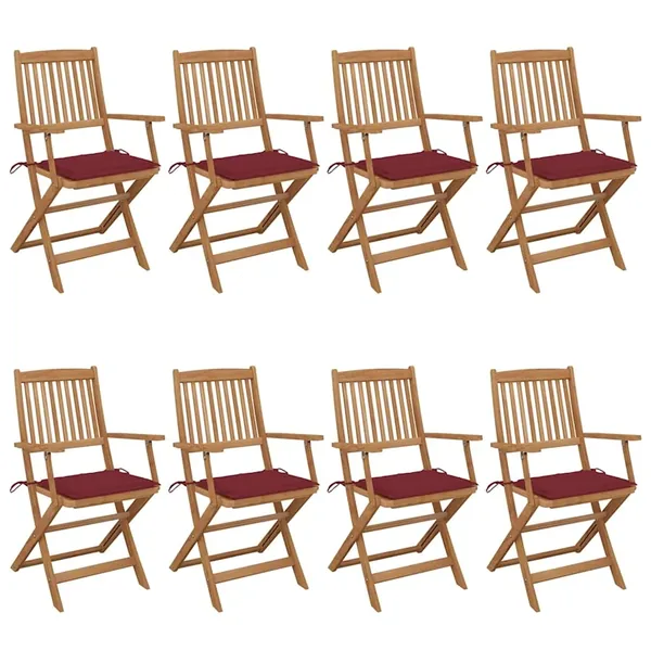 Chaises pliables de jardin lot de 8 avec coussins Bois d'acacia