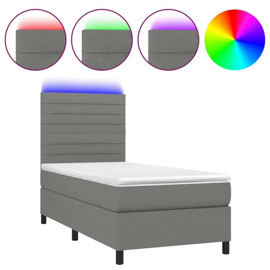 Sommier à lattes de lit avec matelas et LED Gris foncé 90x200cm - 2