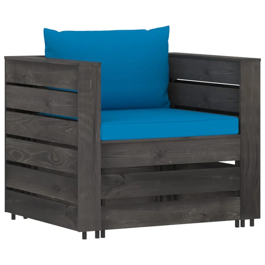 Salon de jardin 2 pcs avec coussins Bois imprégné de gris - 2
