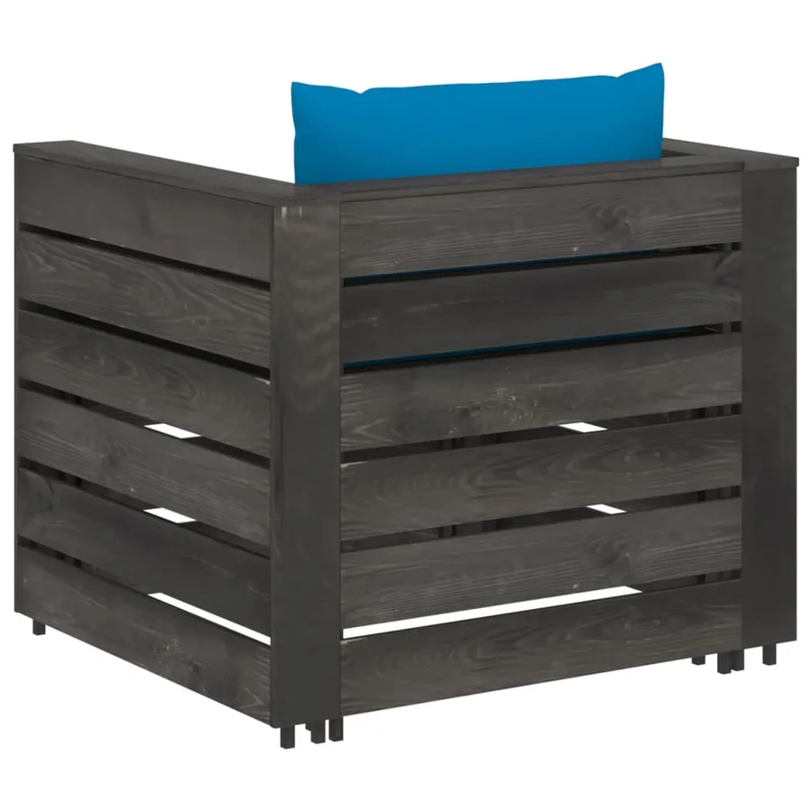 Salon de jardin 2 pcs avec coussins Bois imprégné de gris - 3