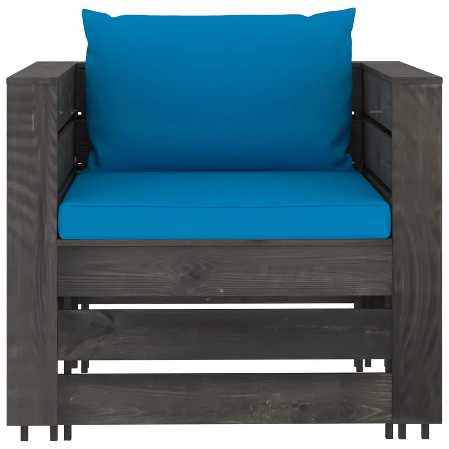 Salon de jardin 2 pcs avec coussins Bois imprégné de gris - 4