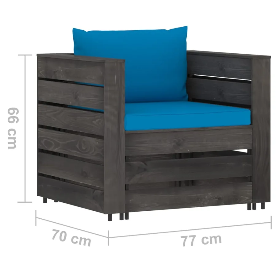 Salon de jardin 2 pcs avec coussins Bois imprégné de gris - 7