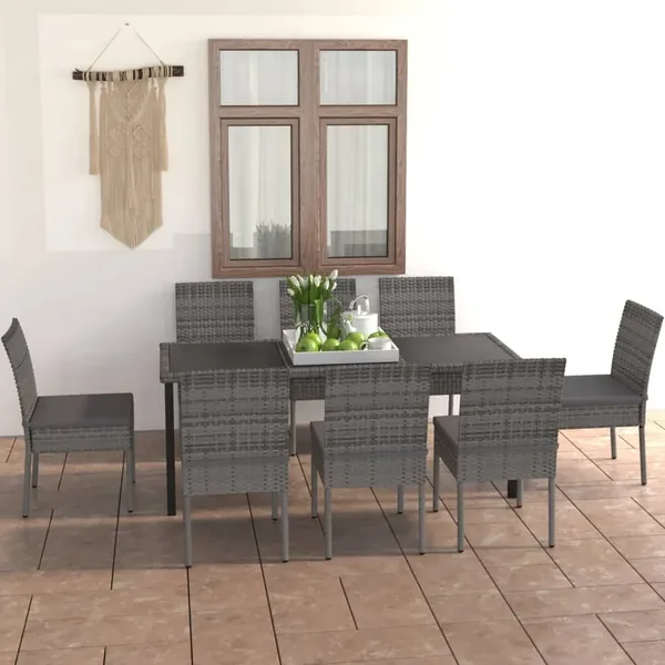 Ensemble à manger de jardin 9 pcs Résine tressée Gris