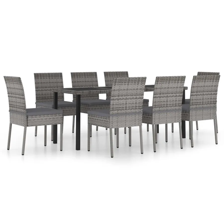 Ensemble à manger de jardin 9 pcs Résine tressée Gris - 2