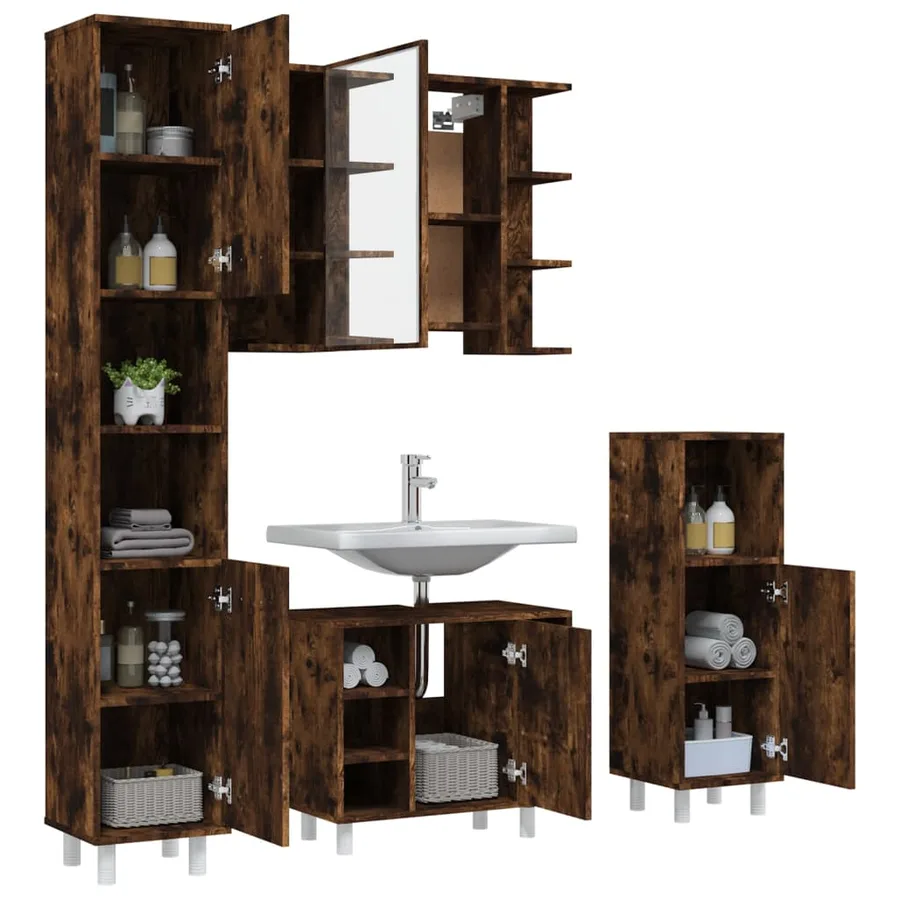 Ensemble d'armoires de salle de bain 4 pcs chêne fumé - 4