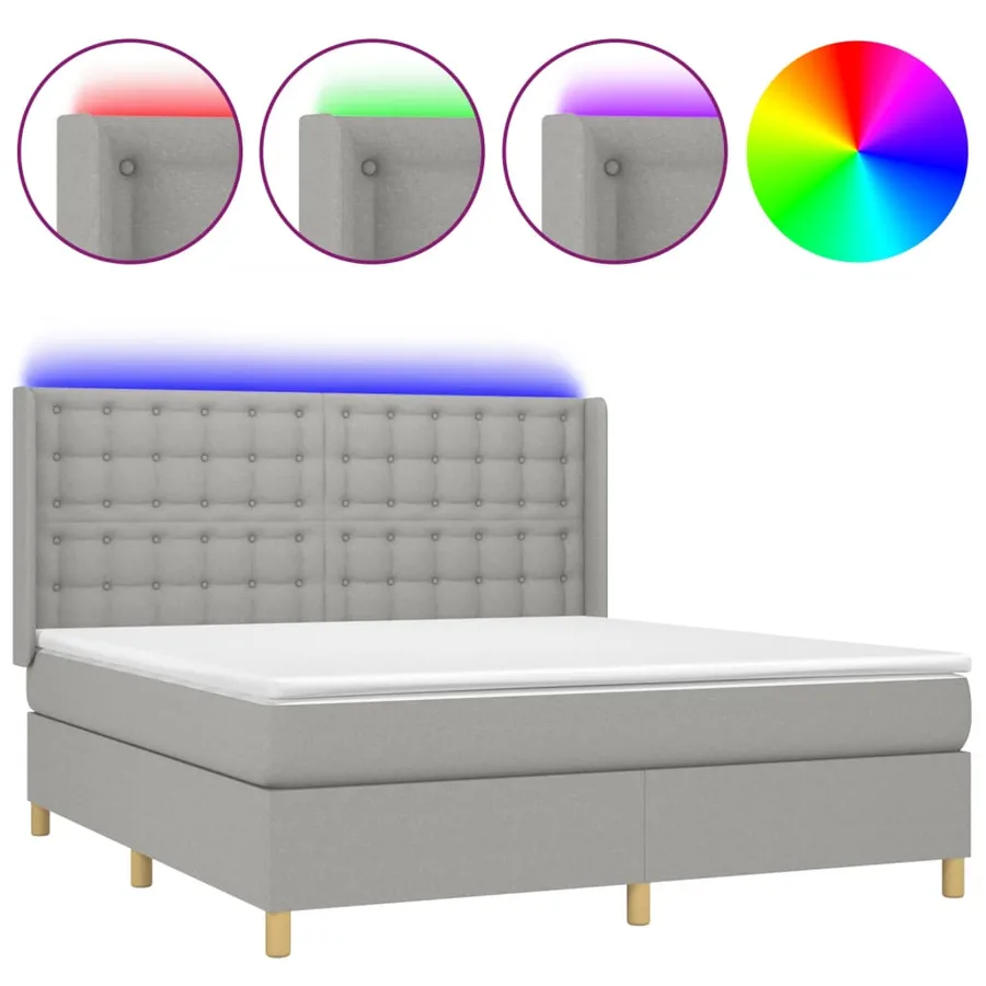 Sommier à lattes de lit matelas LED Gris clair 160x200 cm Tissu - 2