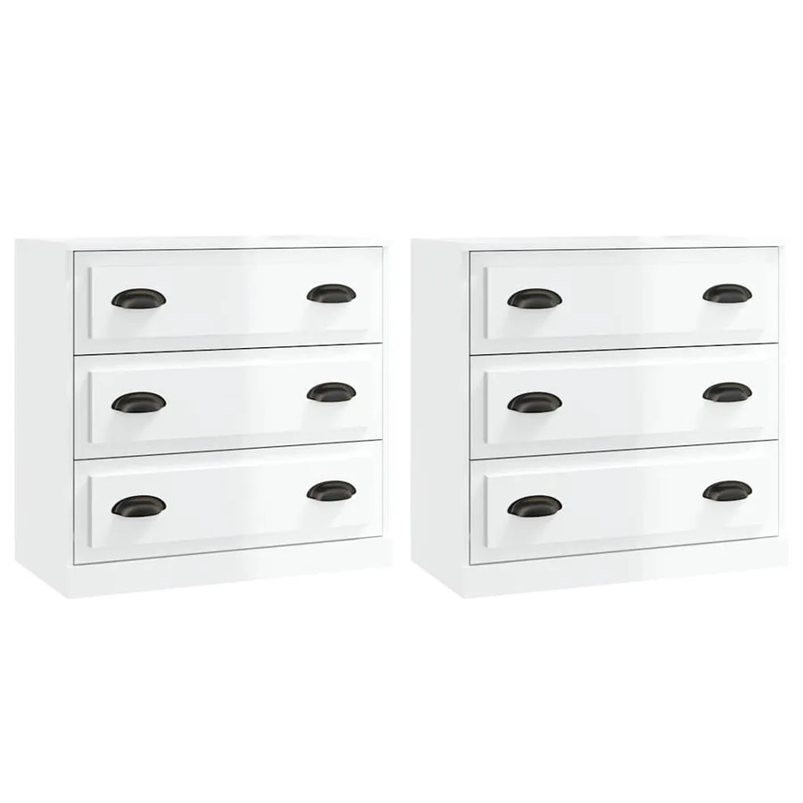 Buffets 2 pcs blanc brillant bois d'ingénierie - 2