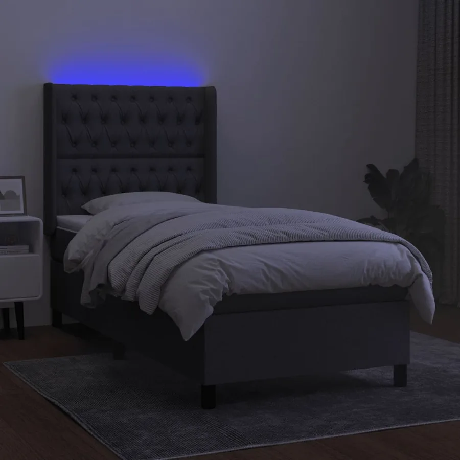 Sommier à lattes de lit matelas LED Gris foncé 90x200cm Tissu - 3