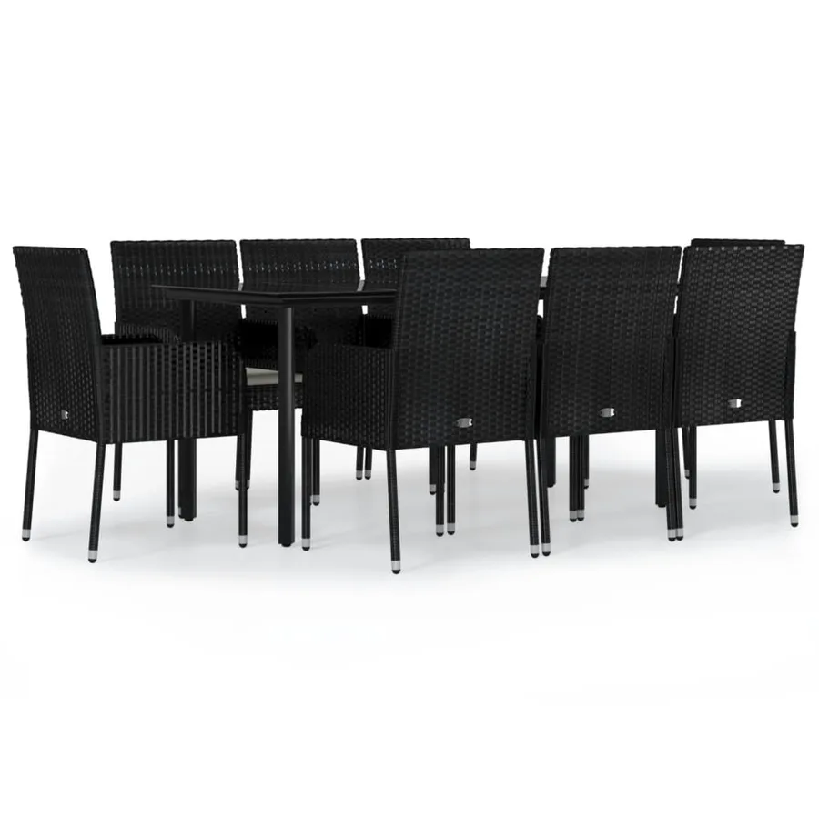 Ensemble à manger jardin 9pcs et coussins noir résine tressée - 2