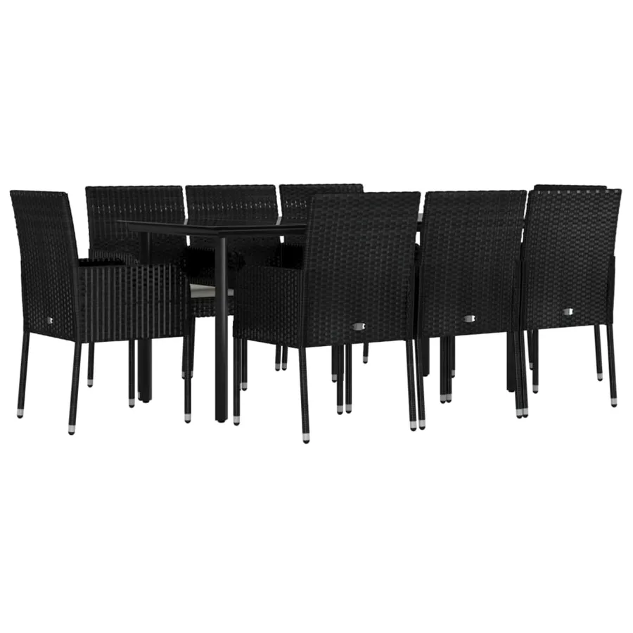 Ensemble à manger jardin 9pcs et coussins noir résine tressée - 3