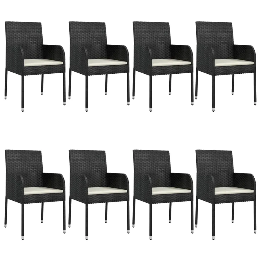 Ensemble à manger jardin 9pcs et coussins noir résine tressée - 4