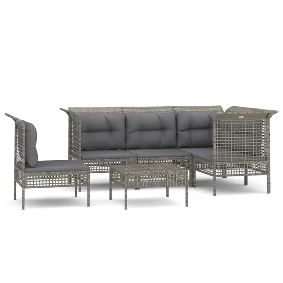 Salon de jardin 6 pcs avec coussins Gris Résine tressée - 2