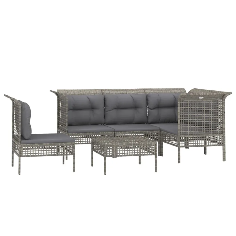 Salon de jardin 6 pcs avec coussins Gris Résine tressée - 3