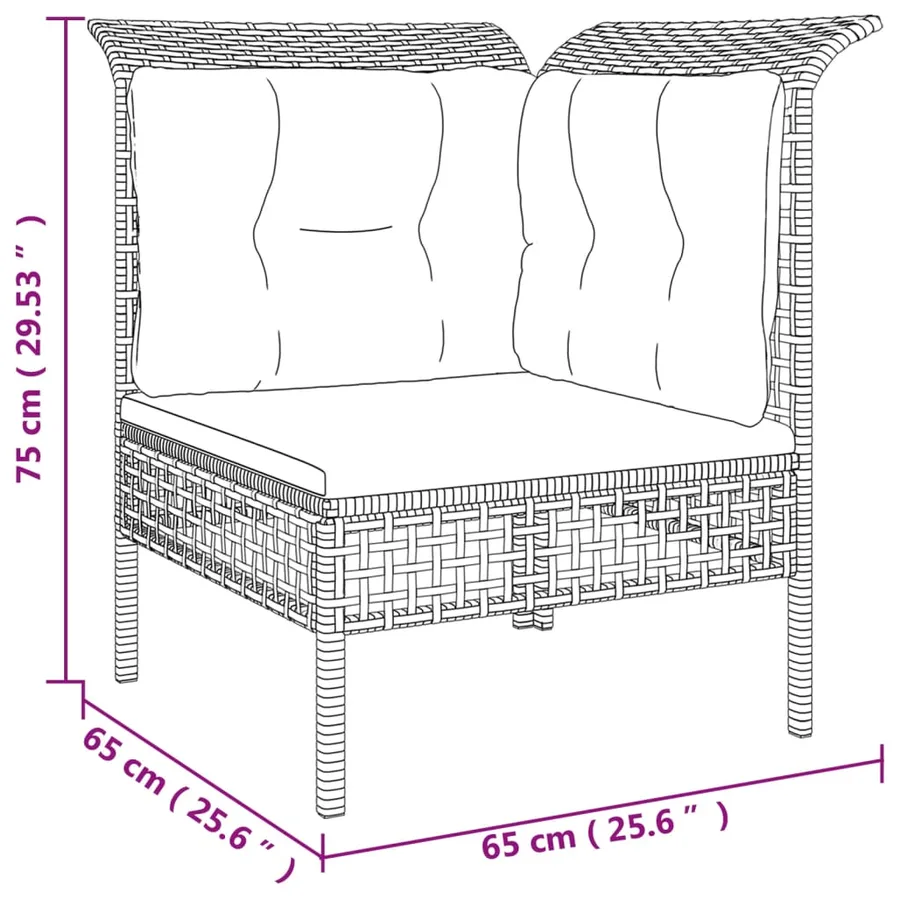Salon de jardin 6 pcs avec coussins Gris Résine tressée - 9