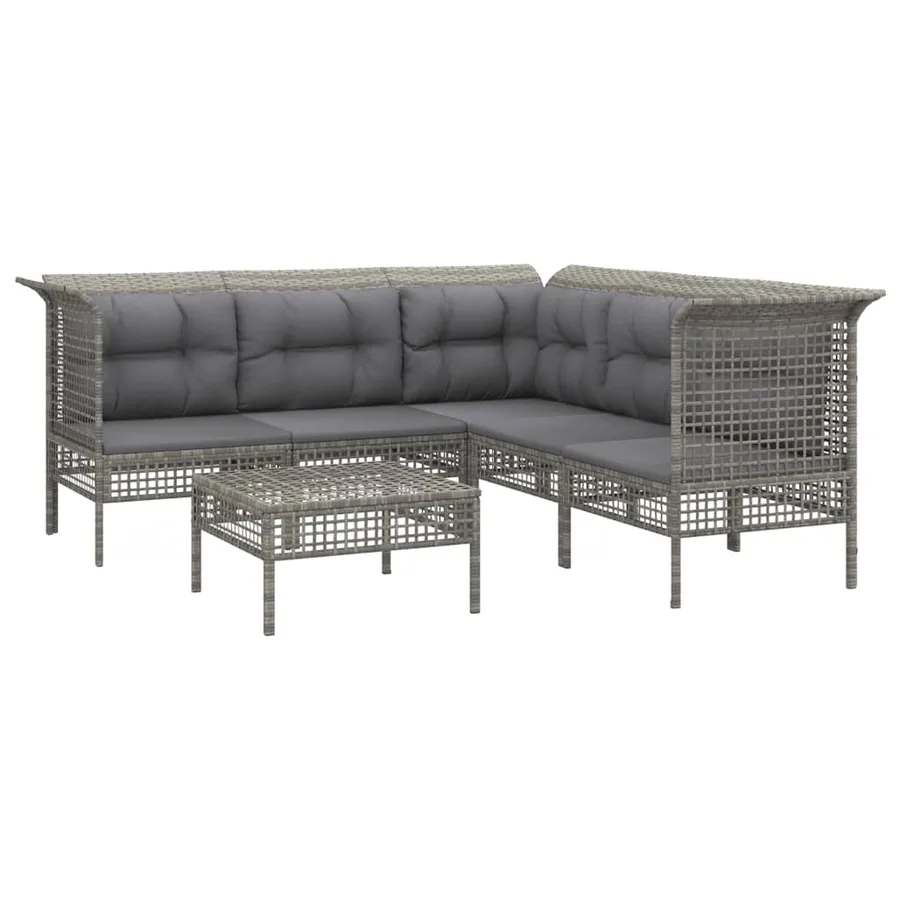 Salon de jardin 6 pcs avec coussins Gris Résine tressée - 3