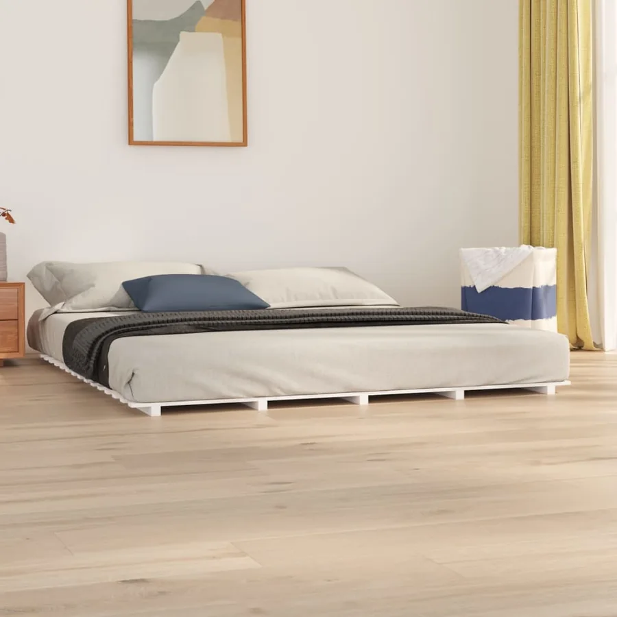 Cadre de lit sans matelas blanc 200x200 cm bois massif de pin