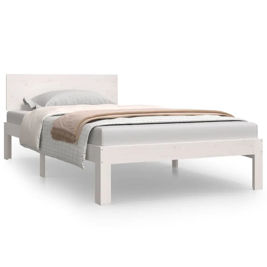 Cadre de lit sans matelas blanc bois de pin massif 100x200 cm - 2
