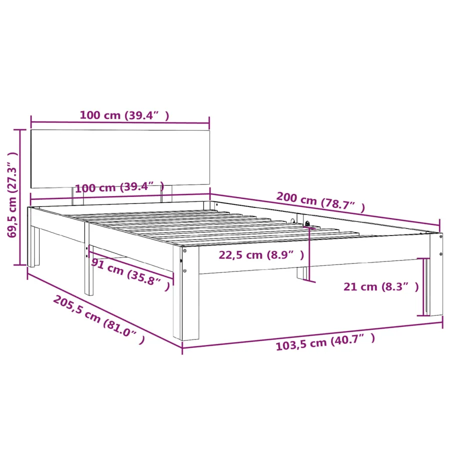 Cadre de lit sans matelas blanc bois de pin massif 100x200 cm - 8