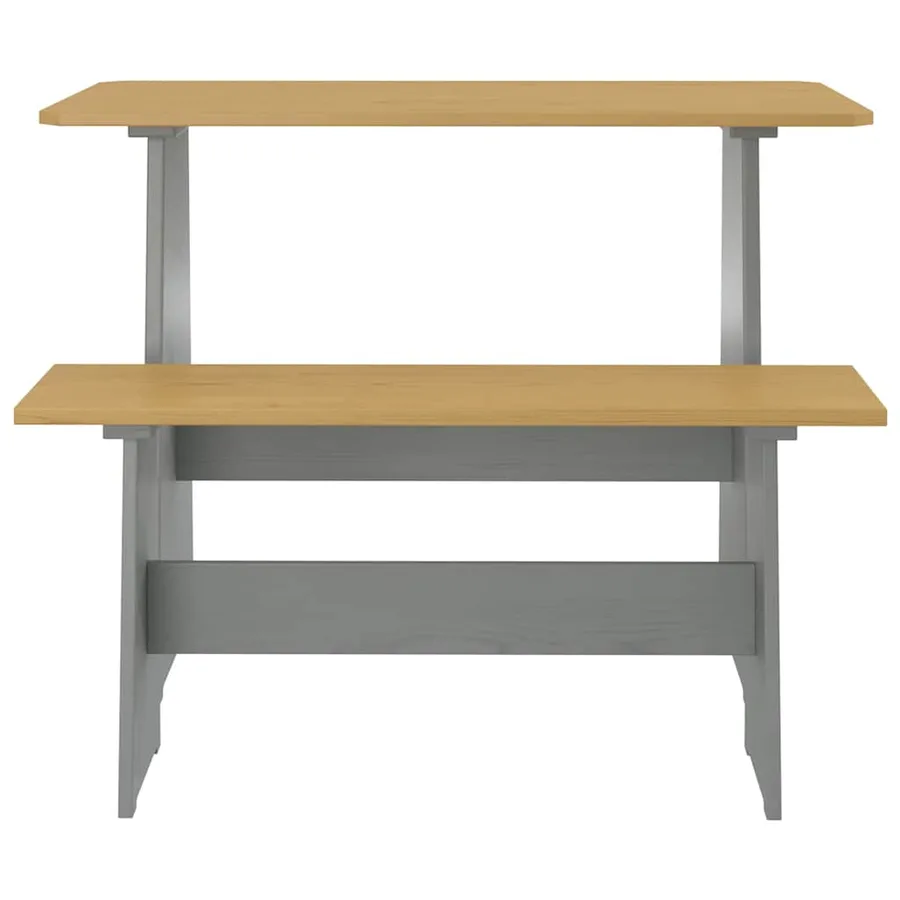 Table à manger et banc REINE marron miel gris bois pin solide - 2
