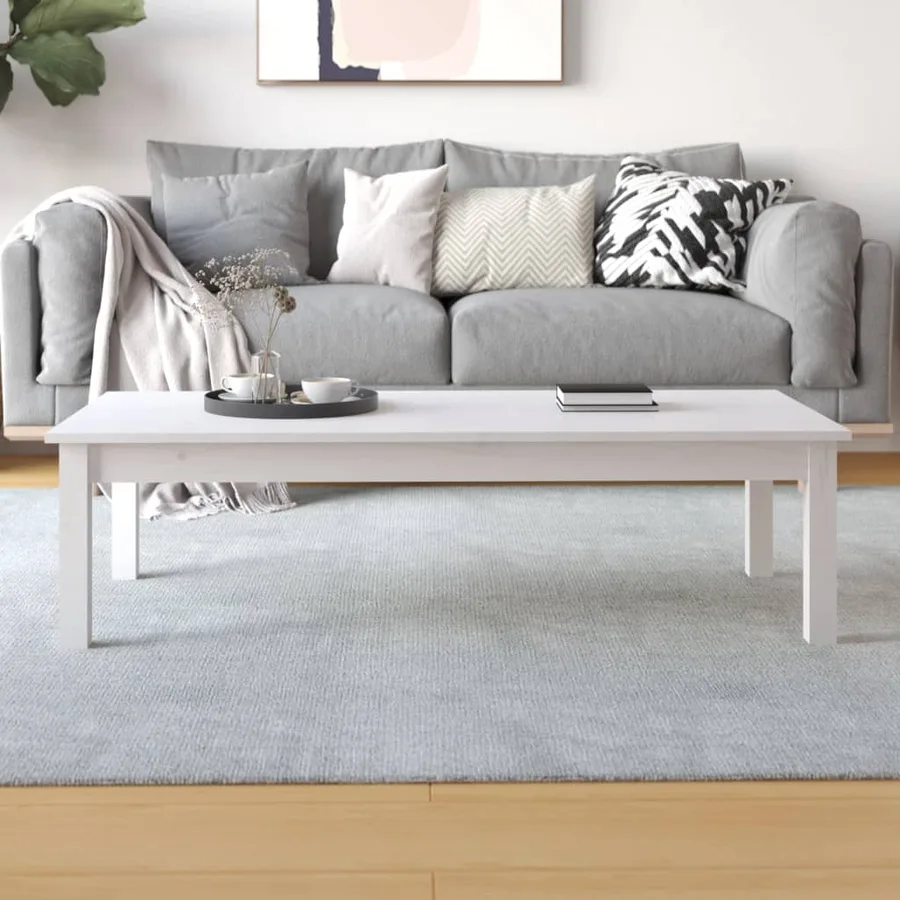 Table basse Blanc 110x50x30 cm Bois massif de pin - 5