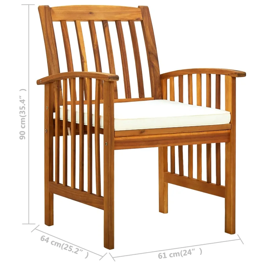 Chaises à manger de jardin lot de 3 et coussins Bois d'acacia - 9
