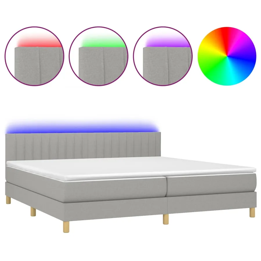 Sommier à lattes de lit matelas LED Gris clair 200x200 cm Tissu - 2