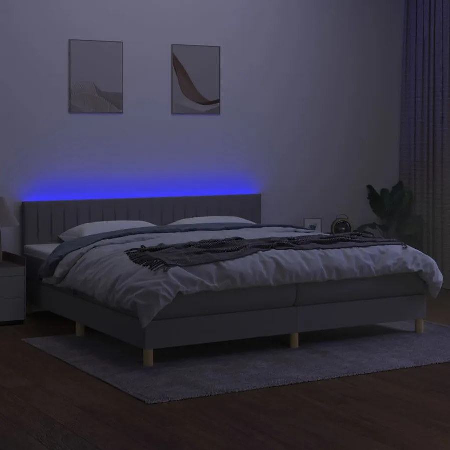 Sommier à lattes de lit matelas LED Gris clair 200x200 cm Tissu - 3