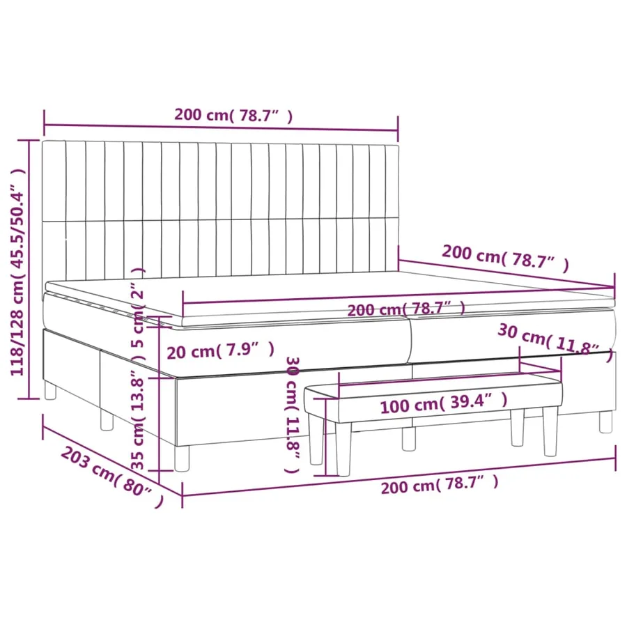Sommier à lattes de lit avec matelas Gris clair 200x200cm Tissu - 8