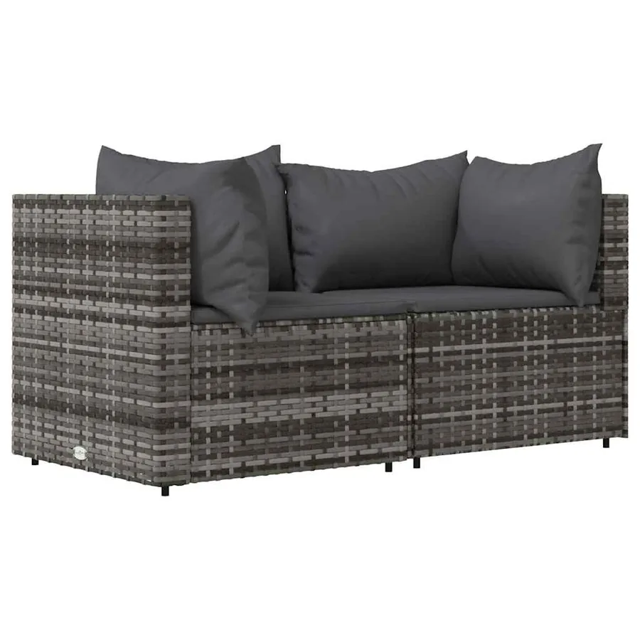 Canapés d'angle de jardin et coussins 2 pcs gris résine tressée - 2